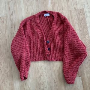 Urban Outfitters Red Orange Soft Knit Crop Top Cardigan Sweater